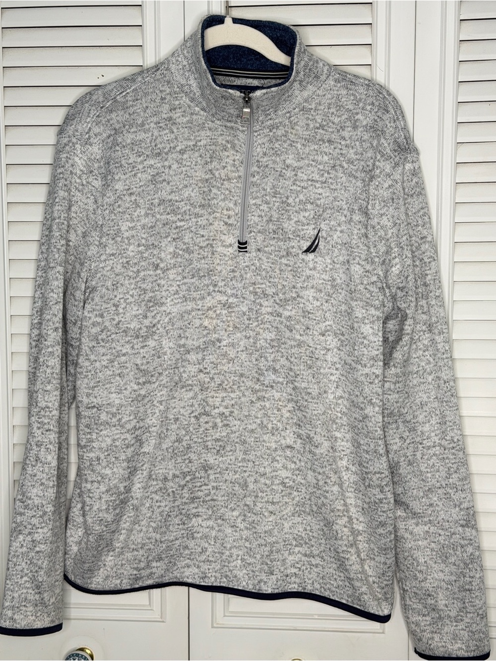 Nautica Men's Gray Heathered Quarter-Zip Sweater Fleece Pullover